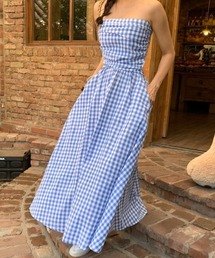 YUGA_YGMC Korean-style Plaid strapless dress