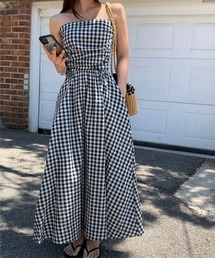 YUGA_YGMC Korean-style Plaid strapless dress
