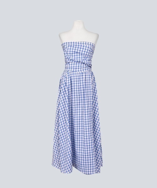 YUGA(ユーガ)の「YUGA_YGMC Korean-style Plaid strapless dress(ワンピース・レディース・ブラック/ライトブルー・FREE)」の19枚目の写真
