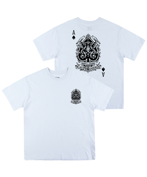 NAVYTEAM(ネイビーチーム)の「PLAYING CARDS 半袖Tシャツ(4色)(Tシャツ/カットソー・レディース・ホワイト/ライトグレー/ネイビー/ブラック・X-LARGE/SMALL/LARGE/MEDIUM)」の1枚目の写真