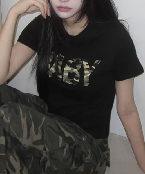 VIVID LADY(ビビッドレディー)の「カモフラロゴプリント 半袖Tシャツ(Tシャツ/カットソー・レディース・ホワイト/ブラック/ミント・FREE)」の3枚目の写真