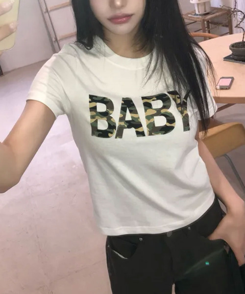 VIVID LADY(ビビッドレディー)の「カモフラロゴプリント 半袖Tシャツ(Tシャツ/カットソー・レディース・ホワイト/ブラック/ミント・FREE)」の16枚目の写真