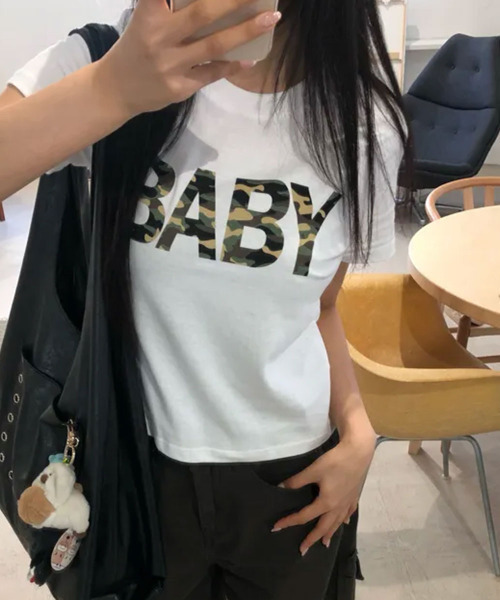 VIVID LADY(ビビッドレディー)の「カモフラロゴプリント 半袖Tシャツ(Tシャツ/カットソー・レディース・ホワイト/ブラック/ミント・FREE)」の17枚目の写真