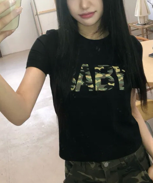 VIVID LADY(ビビッドレディー)の「カモフラロゴプリント 半袖Tシャツ(Tシャツ/カットソー・レディース・ホワイト/ブラック/ミント・FREE)」の22枚目の写真