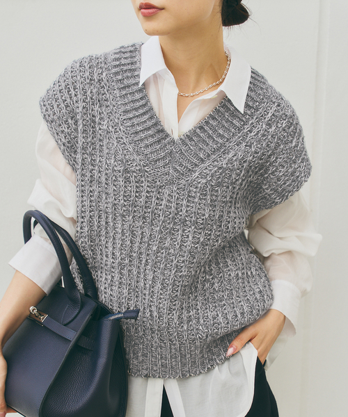 Noble(ノーブル)の「《WEB&一部店舗限定》【SELLICHI】3G片畦ベスト(ニット/セーター・レディース・ピンク系その他/グレー・FREE)」の5枚目の写真