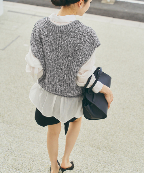 Noble(ノーブル)の「《WEB&一部店舗限定》【SELLICHI】3G片畦ベスト(ニット/セーター・レディース・ピンク系その他/グレー・FREE)」の6枚目の写真