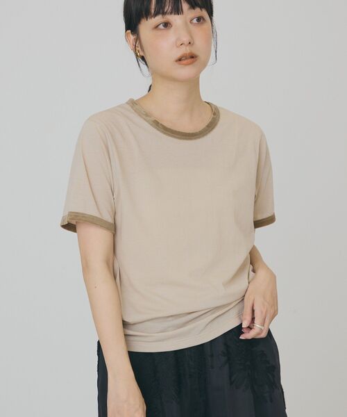 AMERICAN HOLIC(アメリカンホリック)の「【抗菌防臭・吸水速乾】シアーベロアリンガーTシャツ(Tシャツ/カットソー・レディース・ブラウン/ネイビー/ベージュ・L/M)」の4枚目の写真