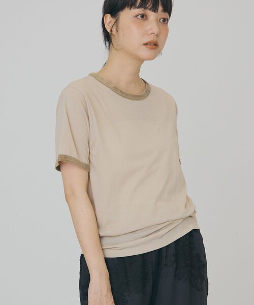 AMERICAN HOLIC(アメリカンホリック)の「【抗菌防臭・吸水速乾】シアーベロアリンガーTシャツ(Tシャツ/カットソー・レディース・ブラウン/ネイビー/ベージュ・L/M)」の5枚目の写真