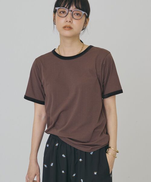 AMERICAN HOLIC(アメリカンホリック)の「【抗菌防臭・吸水速乾】シアーベロアリンガーTシャツ(Tシャツ/カットソー・レディース・ブラウン/ネイビー/ベージュ・L/M)」の12枚目の写真