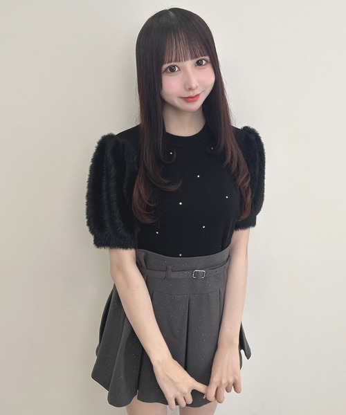 INGNI(イング)の「袖フェザー装飾飛ばしニット(ニット/セーター・レディース・ピンクベージュ/アイボリー/ブラック・M)」の9枚目の写真