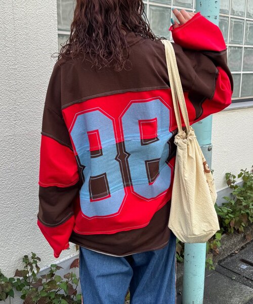 SOUNDSGOOOOD(サウンズグッド)の「【SOUNDS GOOOOD】オーバーサイズボーダーラガーシャツ(Tシャツ/カットソー・メンズ・レッド/グリーン・ONE SIZE)」の1枚目の写真