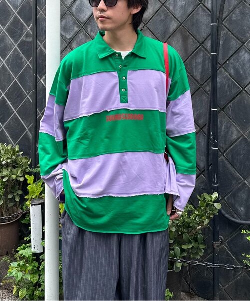 SOUNDSGOOOOD(サウンズグッド)の「【SOUNDS GOOOOD】オーバーサイズボーダーラガーシャツ(Tシャツ/カットソー・メンズ・レッド/グリーン・ONE SIZE)」の6枚目の写真