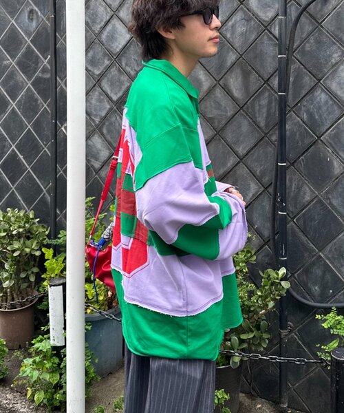 SOUNDSGOOOOD(サウンズグッド)の「【SOUNDS GOOOOD】オーバーサイズボーダーラガーシャツ(Tシャツ/カットソー・メンズ・レッド/グリーン・ONE SIZE)」の7枚目の写真