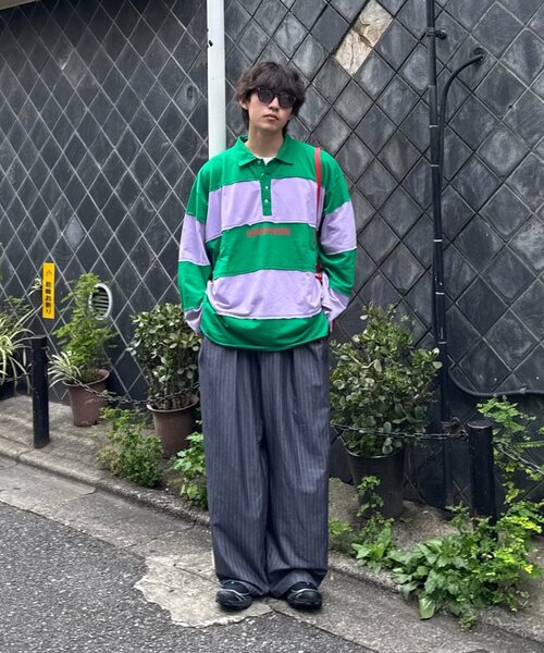 SOUNDSGOOOOD(サウンズグッド)の「【SOUNDS GOOOOD】オーバーサイズボーダーラガーシャツ(Tシャツ/カットソー・メンズ・レッド/グリーン・ONE SIZE)」の10枚目の写真