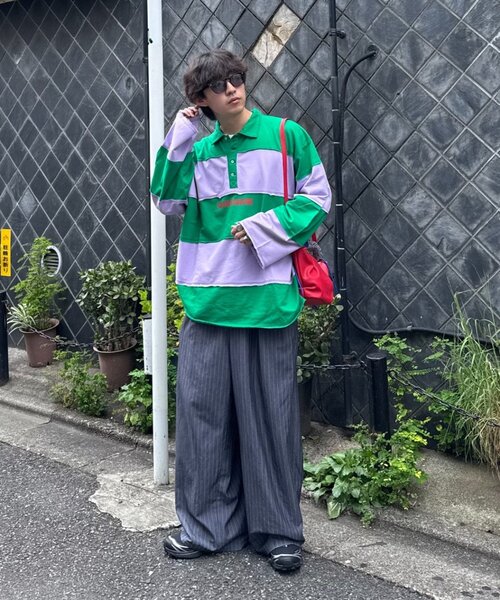 SOUNDSGOOOOD(サウンズグッド)の「【SOUNDS GOOOOD】オーバーサイズボーダーラガーシャツ(Tシャツ/カットソー・メンズ・レッド/グリーン・ONE SIZE)」の11枚目の写真