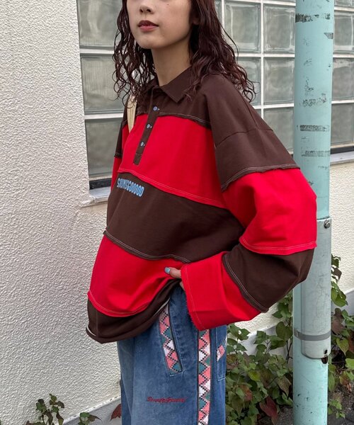SOUNDSGOOOOD(サウンズグッド)の「【SOUNDS GOOOOD】オーバーサイズボーダーラガーシャツ(Tシャツ/カットソー・メンズ・レッド/グリーン・ONE SIZE)」の17枚目の写真