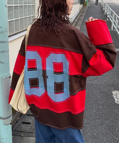 SOUNDSGOOOOD(サウンズグッド)の「【SOUNDS GOOOOD】オーバーサイズボーダーラガーシャツ(Tシャツ/カットソー・メンズ・レッド/グリーン・ONE SIZE)」の18枚目の写真