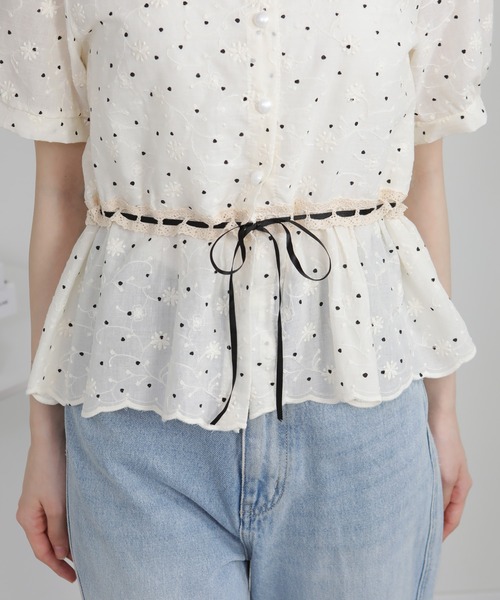pumpkin port(パンプキンポート)の「ミニハート柄ウエストリボンペプラムブラウス(シャツ/ブラウス・レディース・ホワイト/アイボリー・M)」の18枚目の写真