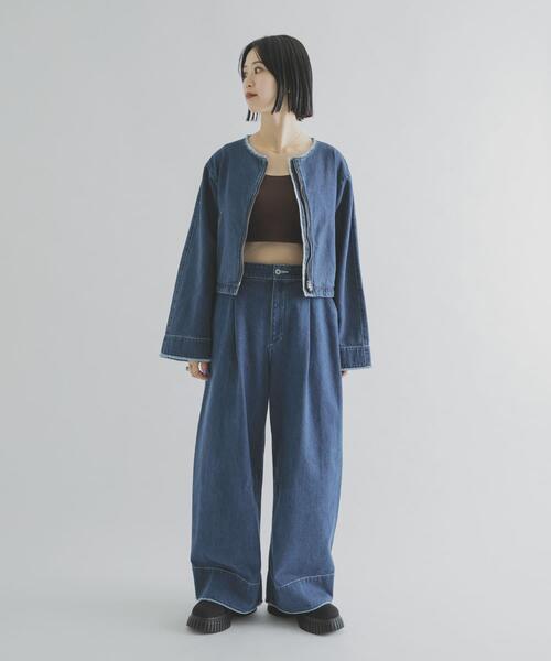 THE GOODLAND MARKET(ザグッドランドマーケット)の「cwtch ORGANIC DENIM WIDEPANTS V(デニムパンツ・レディース・ライトインディゴブルー・2/1)」の6枚目の写真
