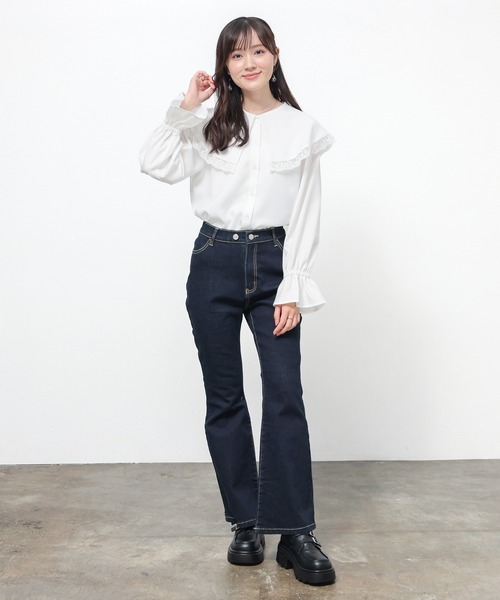 Honeys(ハニーズ)の「ビッグ衿ブラウス(シャツ/ブラウス・レディース・ブラウン系1/グレー系1/ホワイト・L/LL/M/S)」の10枚目の写真