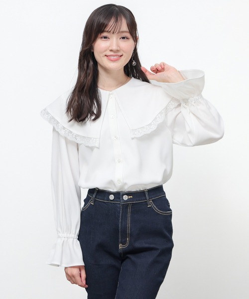 Honeys(ハニーズ)の「ビッグ衿ブラウス(シャツ/ブラウス・レディース・ブラウン系1/グレー系1/ホワイト・L/LL/M/S)」の12枚目の写真