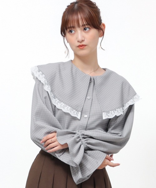Honeys(ハニーズ)の「ビッグ衿ブラウス(シャツ/ブラウス・レディース・ブラウン系1/グレー系1/ホワイト・L/LL/M/S)」の20枚目の写真