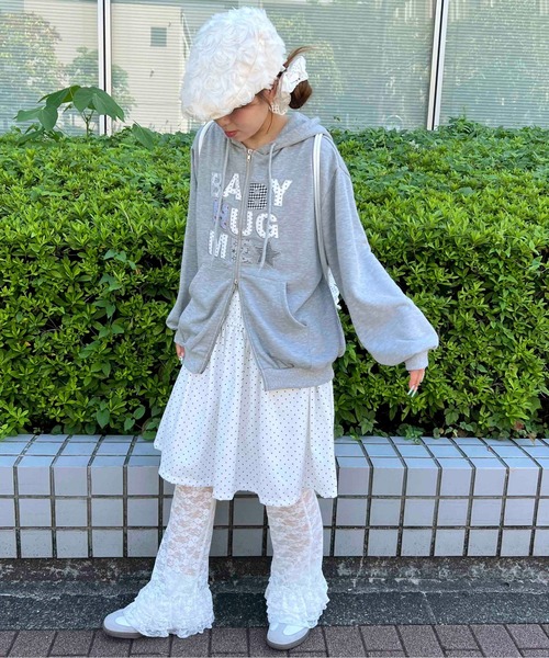 WC(ダブル シー)の「ドットミドルギャザースカート(スカート・レディース・ホワイト/ピンク・FREE)」の8枚目の写真