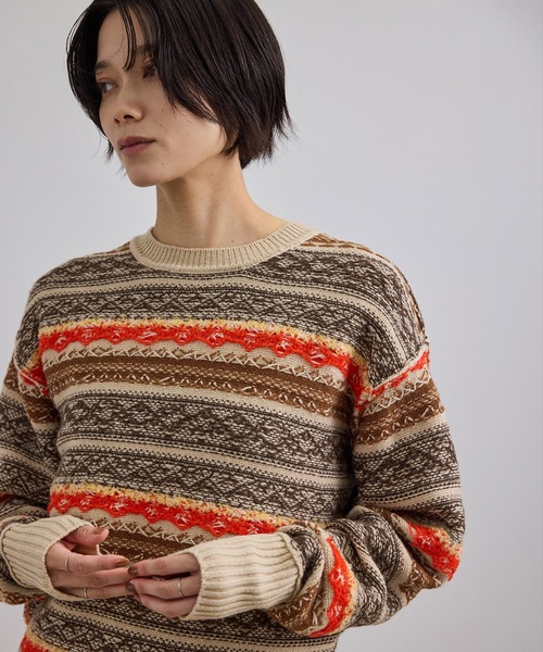 SALON adam et rope'(サロン アダム エ ロペ)の「ベルベルモチーフリバーシブルジャカードプルオーバー(ニット/セーター・レディース・ベージュ/グレー・FREE)」の20枚目の写真
