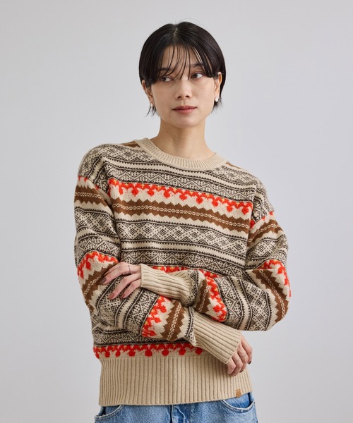 SALON adam et rope'(サロン アダム エ ロペ)の「ベルベルモチーフリバーシブルジャカードプルオーバー(ニット/セーター・レディース・ベージュ/グレー・FREE)」の18枚目の写真