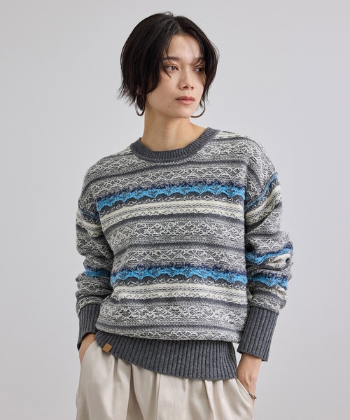 SALON adam et rope'(サロン アダム エ ロペ)の「ベルベルモチーフリバーシブルジャカードプルオーバー(ニット/セーター・レディース・ベージュ/グレー・FREE)」の16枚目の写真