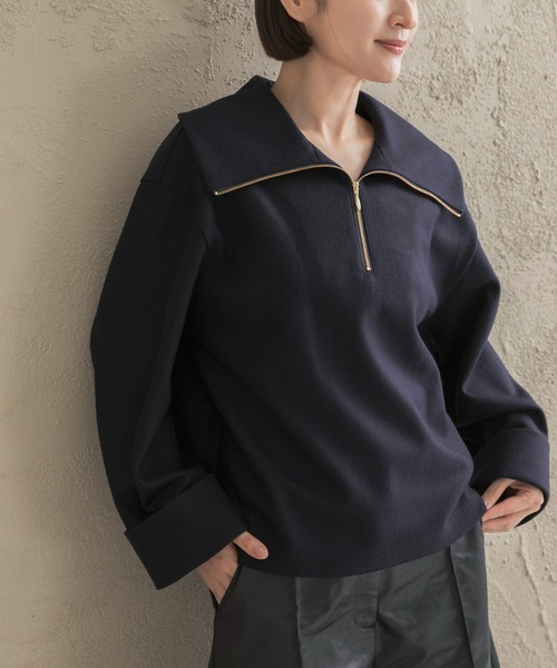 URBAN RESEARCH ROSSO WOMEN(アーバンリサーチ ロッソ)の「ウールジャージーZIPプルオーバー(その他トップス・レディース・ネイビー/モカ・FREE)」の2枚目の写真