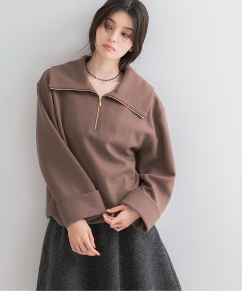 URBAN RESEARCH ROSSO WOMEN(アーバンリサーチ ロッソ)の「ウールジャージーZIPプルオーバー(その他トップス・レディース・ネイビー/モカ・FREE)」の1枚目の写真
