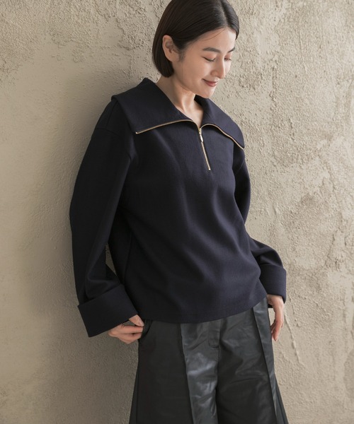URBAN RESEARCH ROSSO WOMEN(アーバンリサーチ ロッソ)の「ウールジャージーZIPプルオーバー(その他トップス・レディース・ネイビー/モカ・FREE)」の4枚目の写真