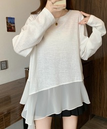 裾にシアーレイヤード風デザイン長袖トップス