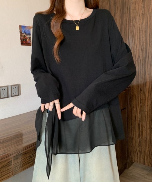 witch(ウイッチ)の「裾にシアーレイヤード風デザイン長袖トップス(Tシャツ/カットソー・レディース・ブラック/ホワイト・FREE)」の10枚目の写真
