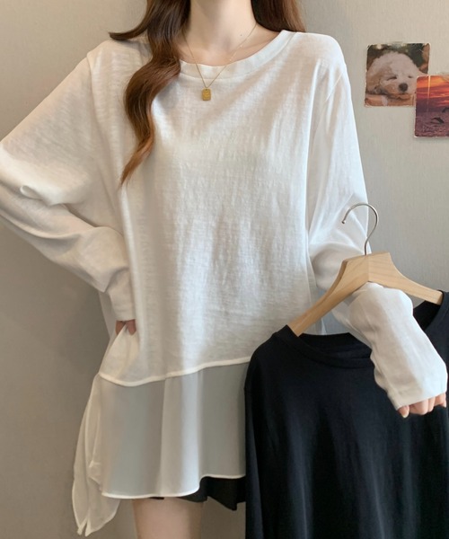 witch(ウイッチ)の「裾にシアーレイヤード風デザイン長袖トップス(Tシャツ/カットソー・レディース・ブラック/ホワイト・FREE)」の11枚目の写真