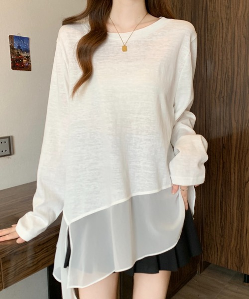 witch(ウイッチ)の「裾にシアーレイヤード風デザイン長袖トップス(Tシャツ/カットソー・レディース・ブラック/ホワイト・FREE)」の13枚目の写真