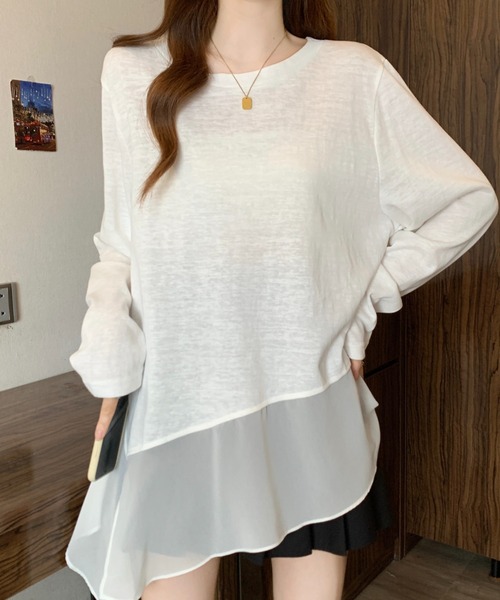 witch(ウイッチ)の「裾にシアーレイヤード風デザイン長袖トップス(Tシャツ/カットソー・レディース・ブラック/ホワイト・FREE)」の15枚目の写真