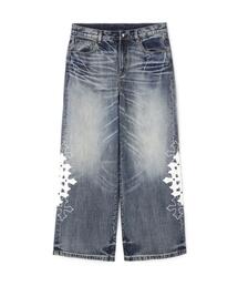 SUPPLIER/サプライヤー/Multiple Cross Leather Patch Baggy Denim