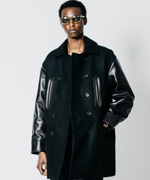 MID-LENGTH LEATHER-SLEEVE PEACOAT