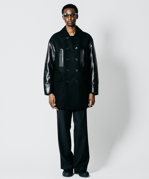 CRIMIE(クライミー)の「MID-LENGTH LEATHER-SLEEVE PEACOAT(ピーコート・メンズ・ブラック・XXL/XL/L/M/S)」の2枚目の写真