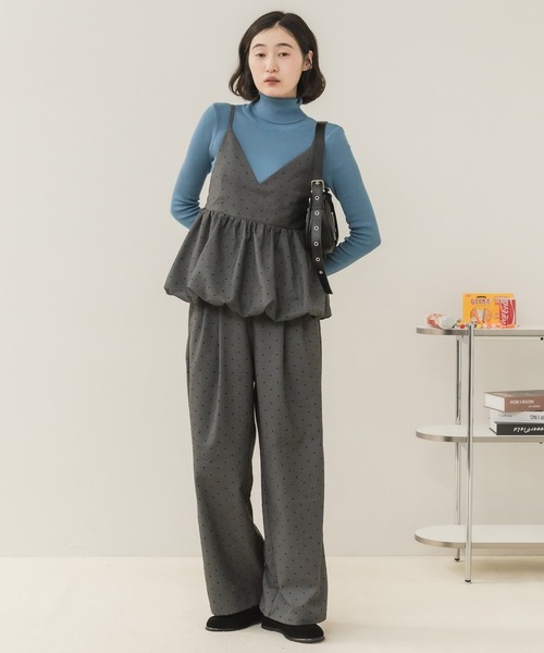 HEILIS(ヘイリス)の「ドット柄イージースラックス/イージースラックス スラックス ワイドパンツ ドットパンツ ドット柄パンツ 水玉 ロングパンツ イージーパンツ ワイドスラックス ストレートパンツ 韓国ファッション カジュアル レディライク オフィスカジュアル デイリー 秋服 冬服 グレー ブラック(スラックス・レディース・ブラック/グレー・FREE)」の1枚目の写真
