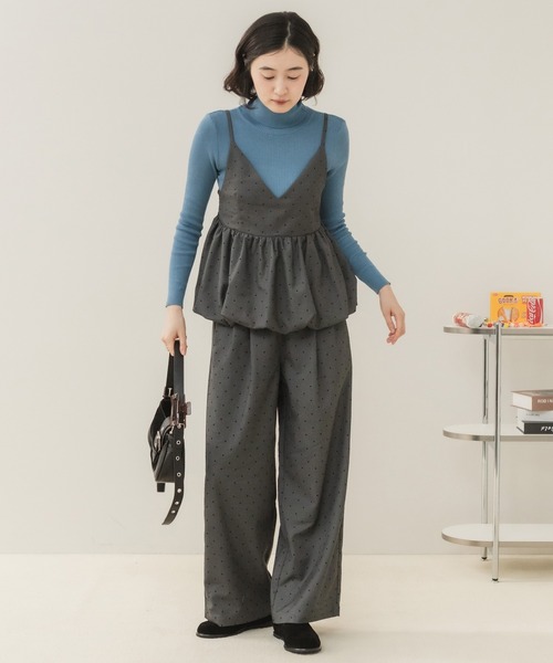 HEILIS(ヘイリス)の「ドット柄イージースラックス/イージースラックス スラックス ワイドパンツ ドットパンツ ドット柄パンツ 水玉 ロングパンツ イージーパンツ ワイドスラックス ストレートパンツ 韓国ファッション カジュアル レディライク オフィスカジュアル デイリー 秋服 冬服 グレー ブラック(スラックス・レディース・ブラック/グレー・FREE)」の4枚目の写真