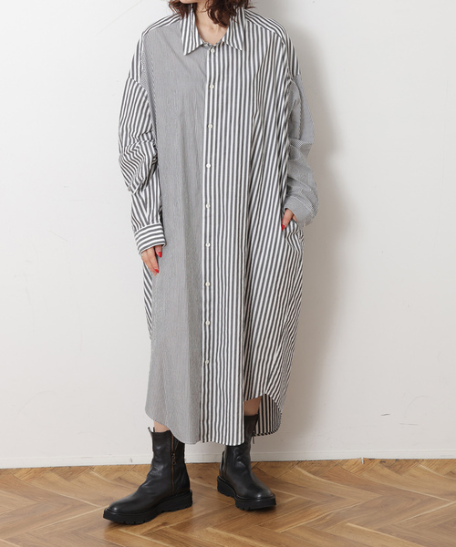JOURNAL STANDARD LUXE(ジャーナルスタンダード ラックス)の「コットンストライプコンビワンピース(ワンピース・レディース・ブラック/ピンク・FREE)」の1枚目の写真
