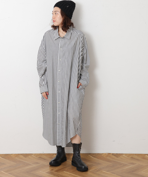 JOURNAL STANDARD LUXE(ジャーナルスタンダード ラックス)の「コットンストライプコンビワンピース(ワンピース・レディース・ブラック/ピンク・FREE)」の7枚目の写真