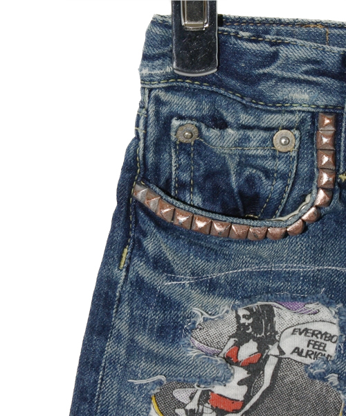 JOEY HYSTERIC（ジョーイヒステリック）の「CPR加工デニム ストレートPT（デニムパンツ・キッズ・インディゴブルー・SMALL/MEDIUM）」の4枚目の写真