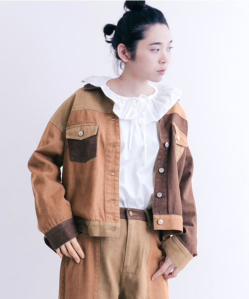 MERLOT（メルロー）の「パッチワークデニムジャケット001-3527（デニムジャケット・レディース・ブルー/ブラウン・FREE）」の17枚目の写真