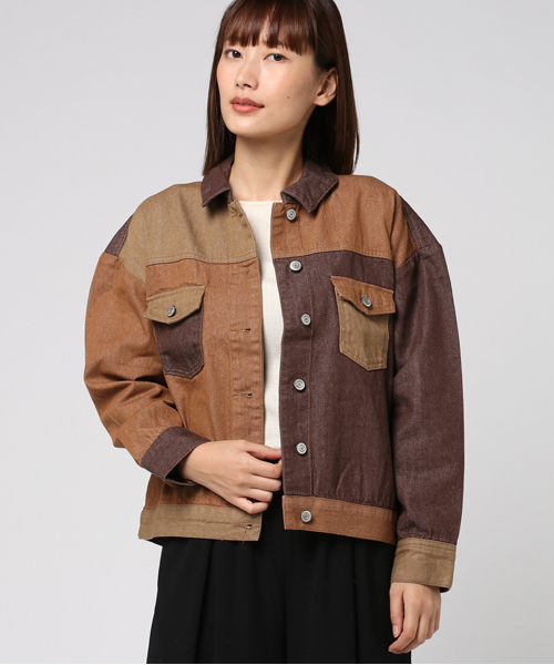 MERLOT（メルロー）の「パッチワークデニムジャケット001-3527（デニムジャケット・レディース・ブルー/ブラウン・FREE）」の3枚目の写真