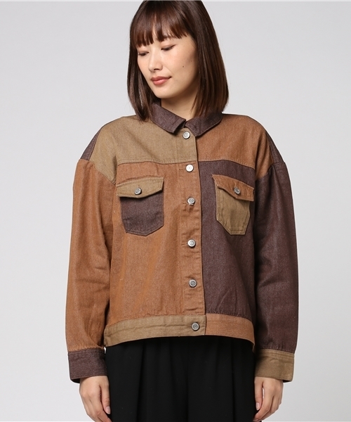 MERLOT（メルロー）の「パッチワークデニムジャケット001-3527（デニムジャケット・レディース・ブルー/ブラウン・FREE）」の4枚目の写真