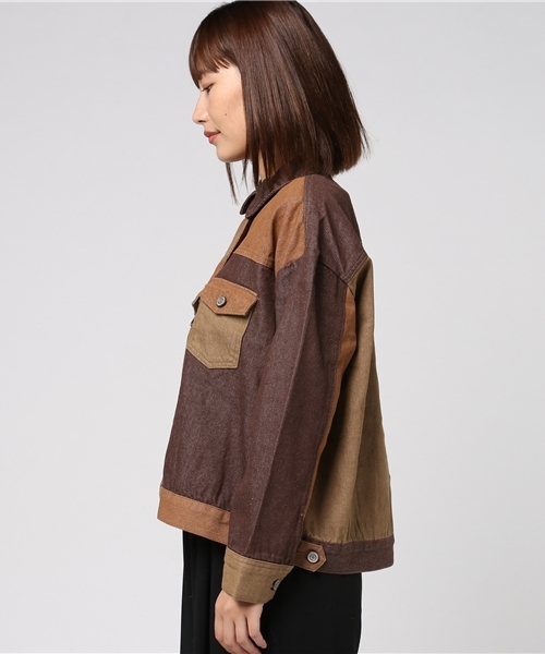 MERLOT（メルロー）の「パッチワークデニムジャケット001-3527（デニムジャケット・レディース・ブルー/ブラウン・FREE）」の5枚目の写真